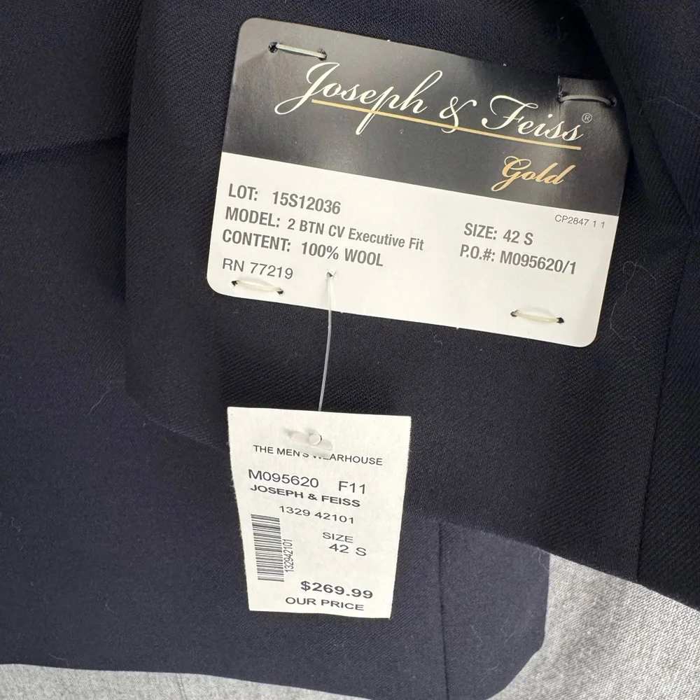 Joseph Feiss Gold Sport Coat Blazer 2 Button Navy Blue Twill Wool 42S Executive - Picture 3 of 5